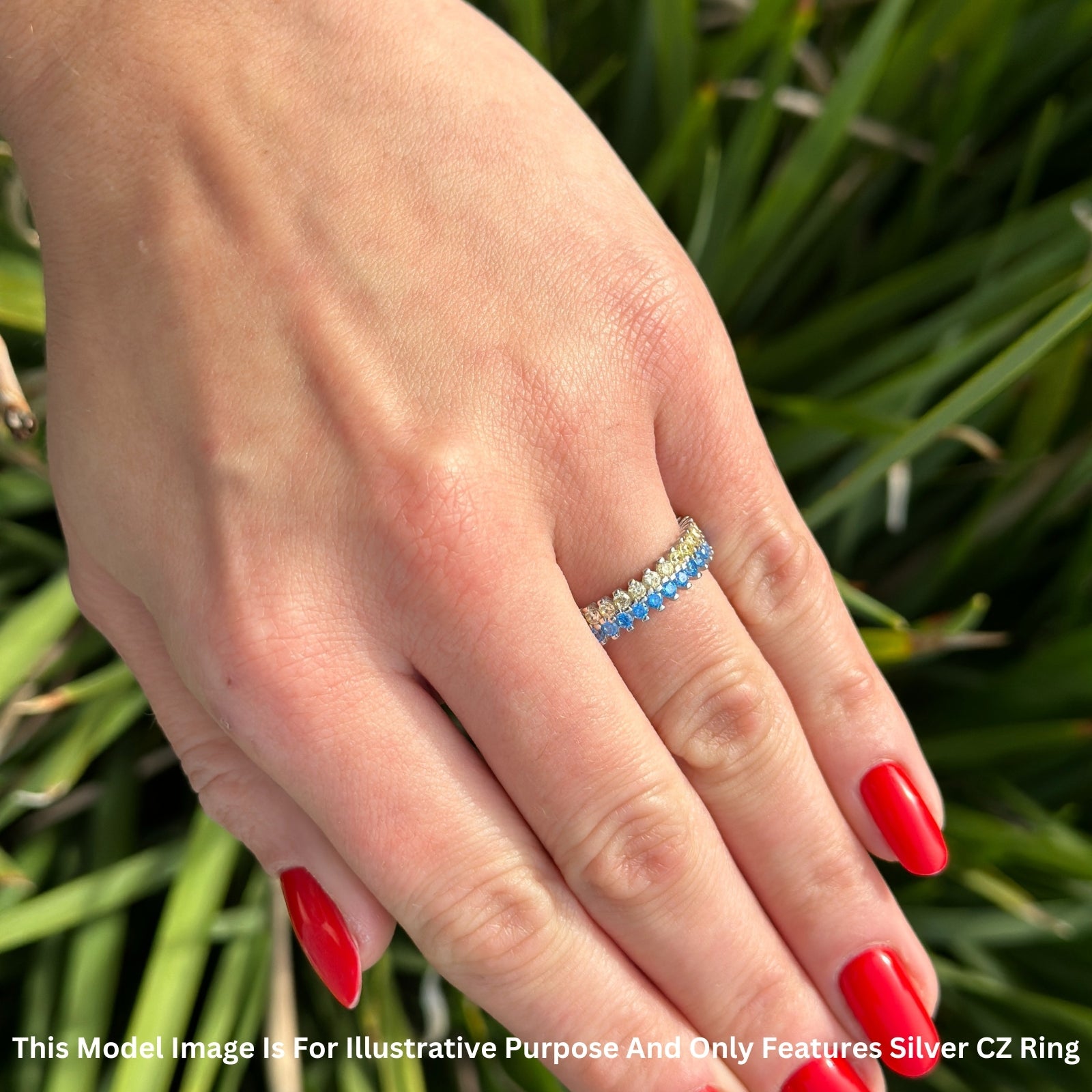 Half Eternity 5mm Blue CZ & Yellow CZ Wedding Band 925 Sterling Silver