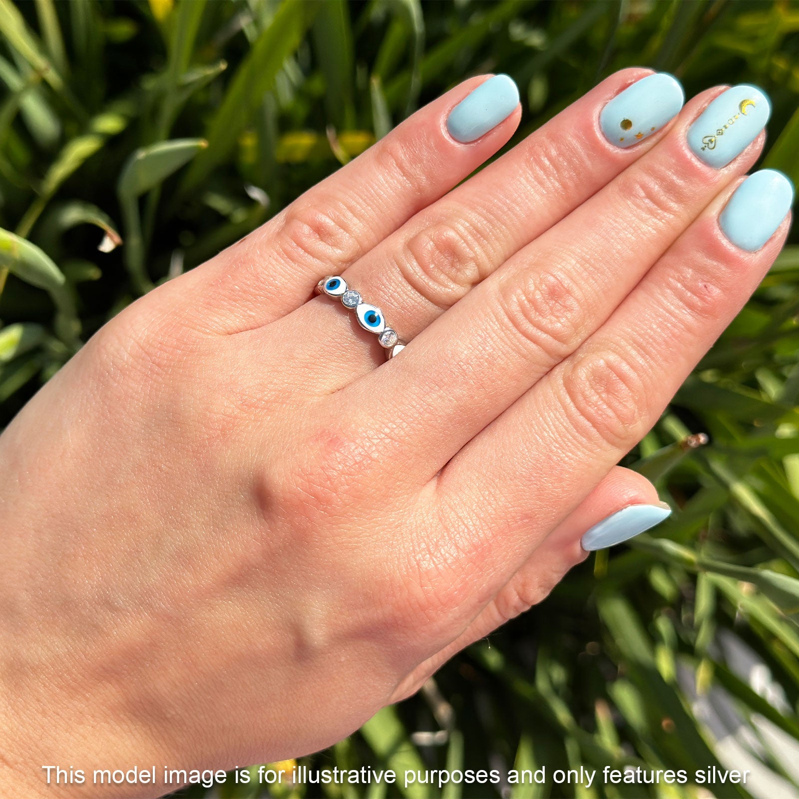 Evil Eye 4mm Round Cubic Zirconia Stackable Band 925 Sterling Silver