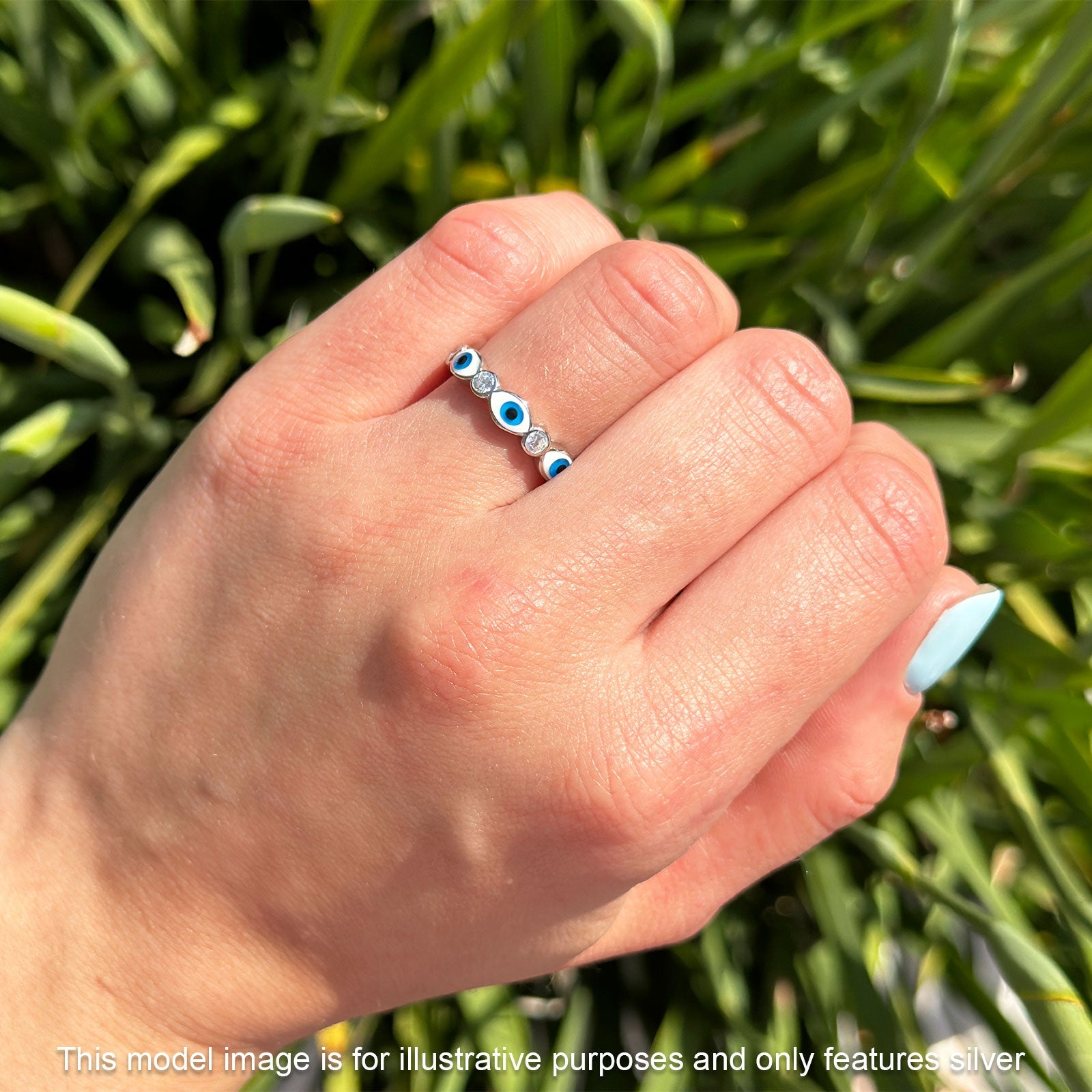 Evil Eye 4mm Round Cubic Zirconia Stackable Band 925 Sterling Silver