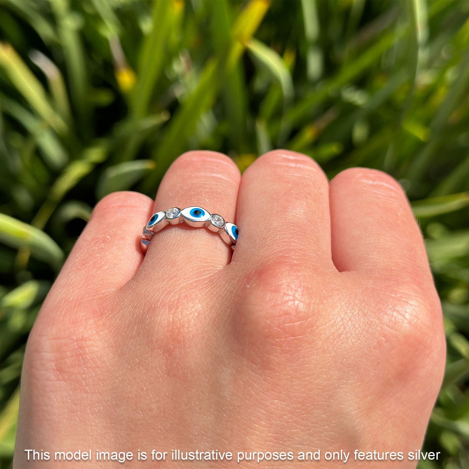 Evil Eye 4mm Round Cubic Zirconia Stackable Band 925 Sterling Silver