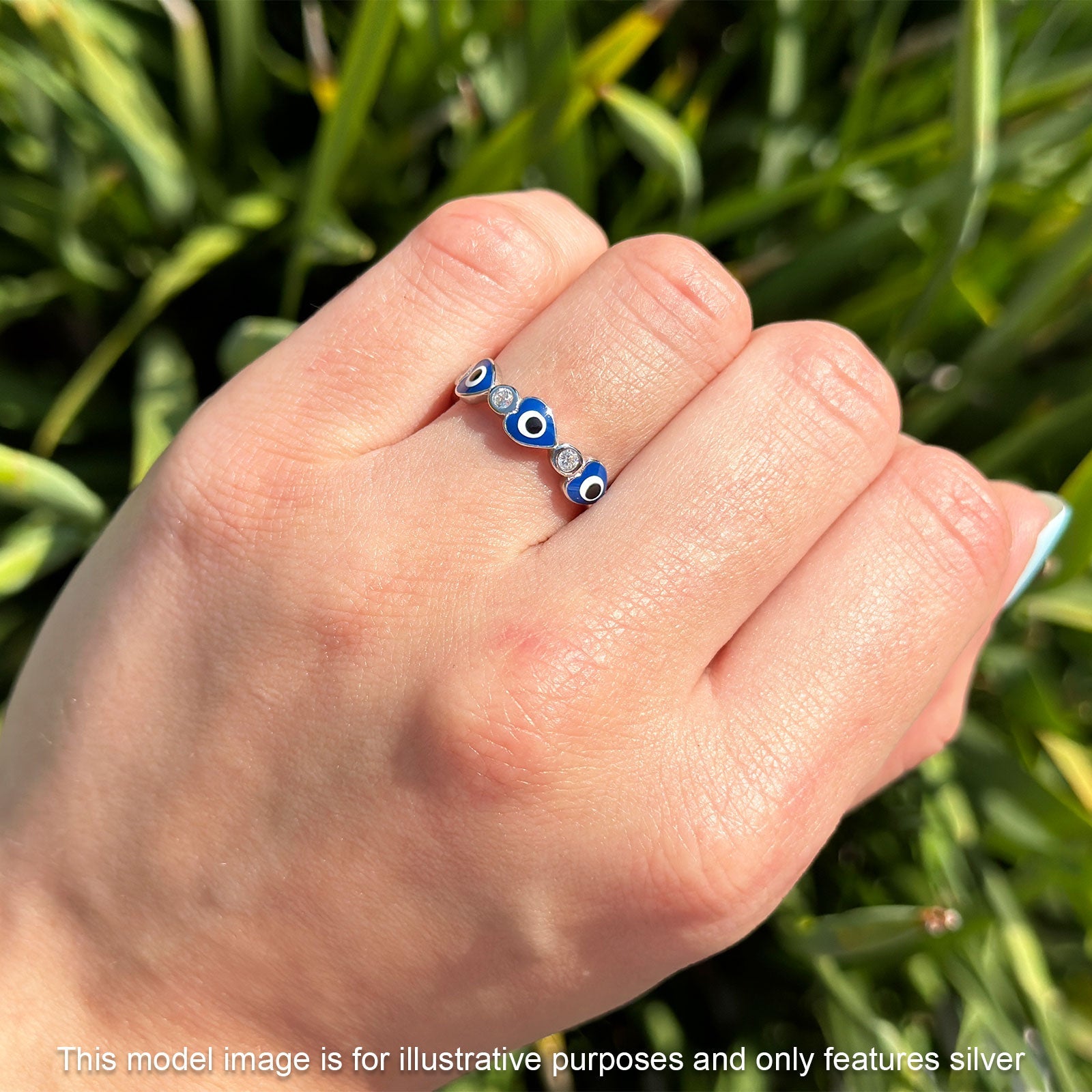 Heart 5mm Evil Eye Ring Cubic Zirconia Stackable Band 925 Sterling Silver