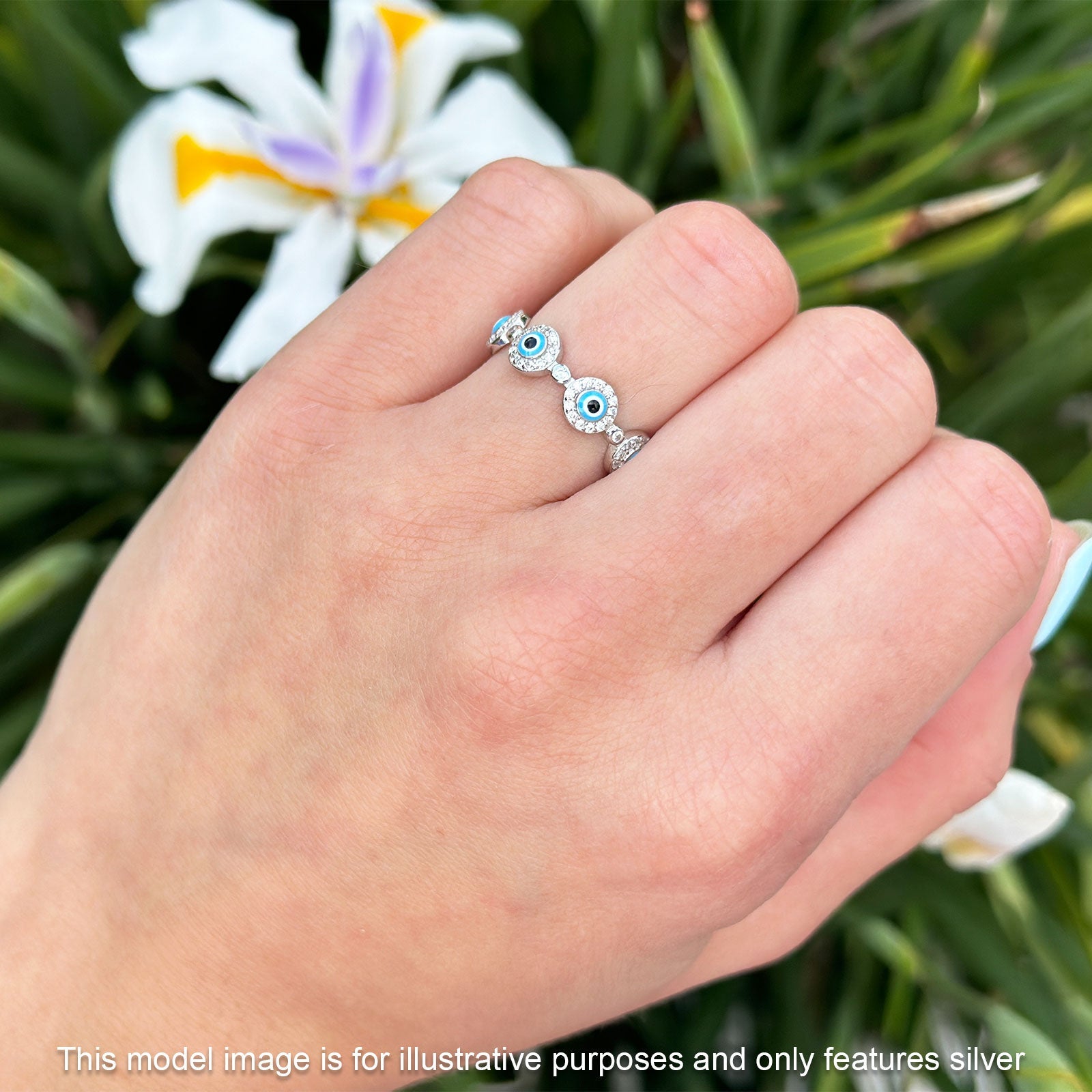 Round Halo CZ Evil Eye Ring