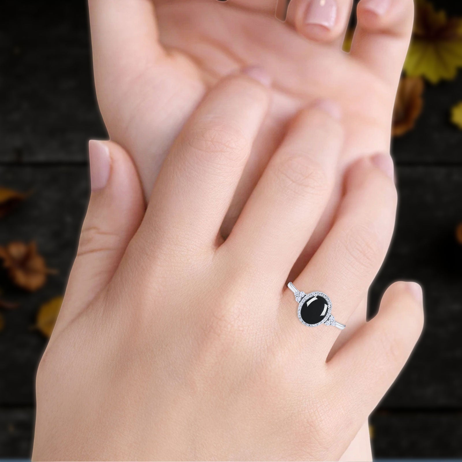 Art Deco Oval Natural Stone Wedding Ring