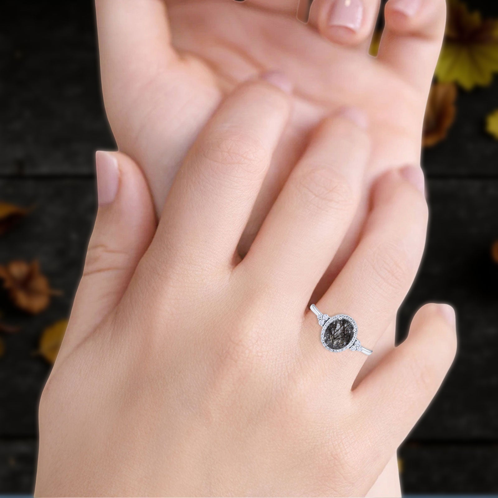 Art Deco Oval Natural Stone Wedding Ring