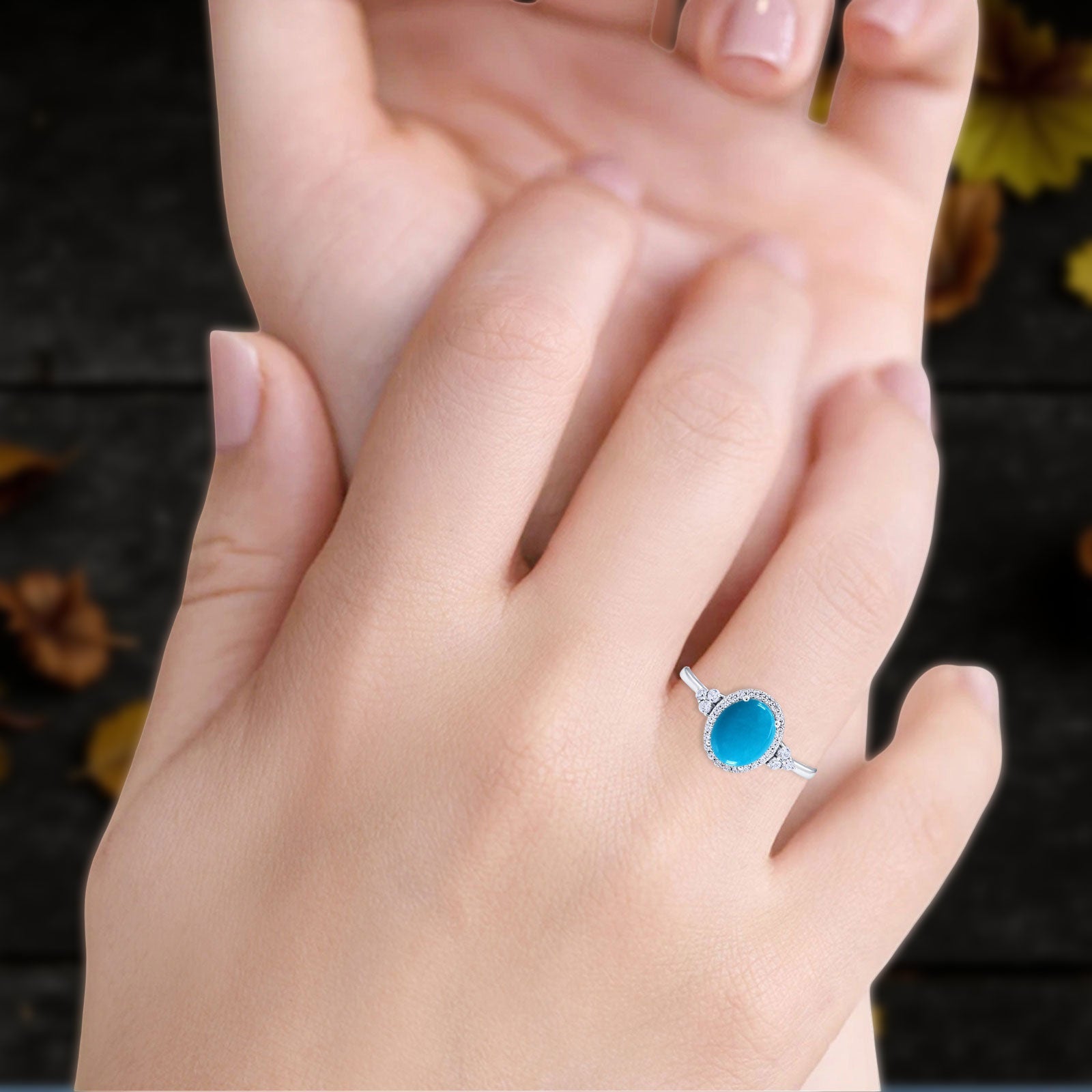 Art Deco Oval Natural Stone Wedding Ring