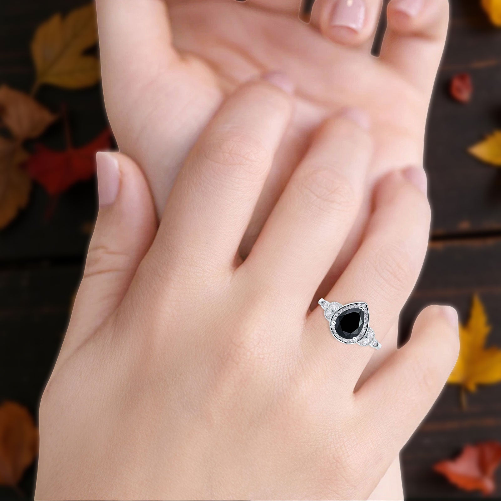 Pear Teardrop Natural Stone Wedding Ring