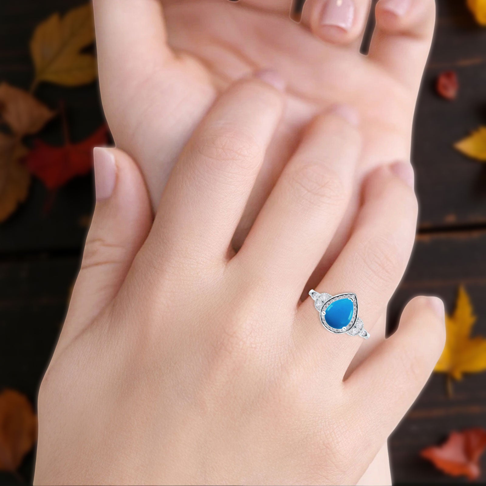 Pear Teardrop Natural Stone Wedding Ring