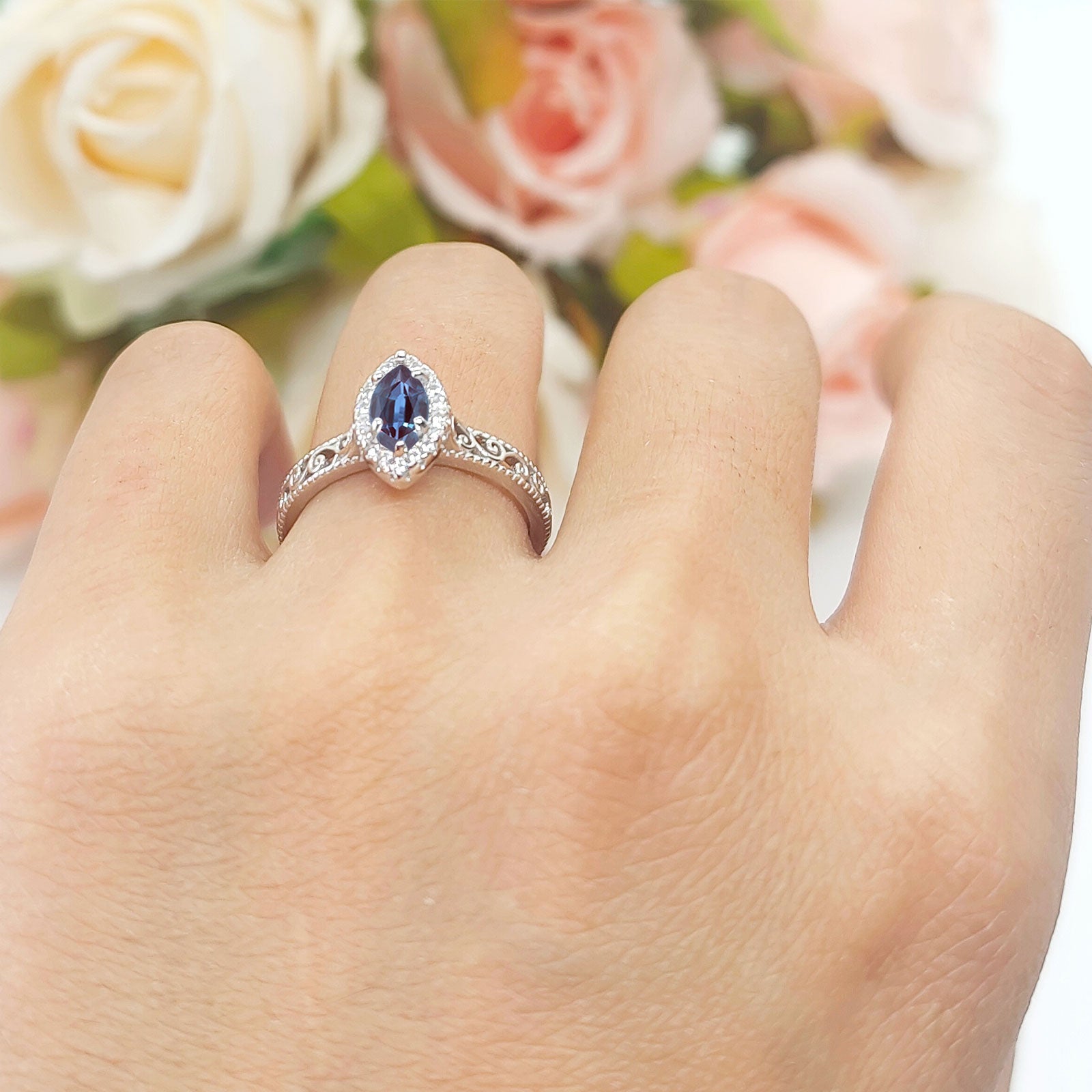 Marquise Halo Filigree Ring