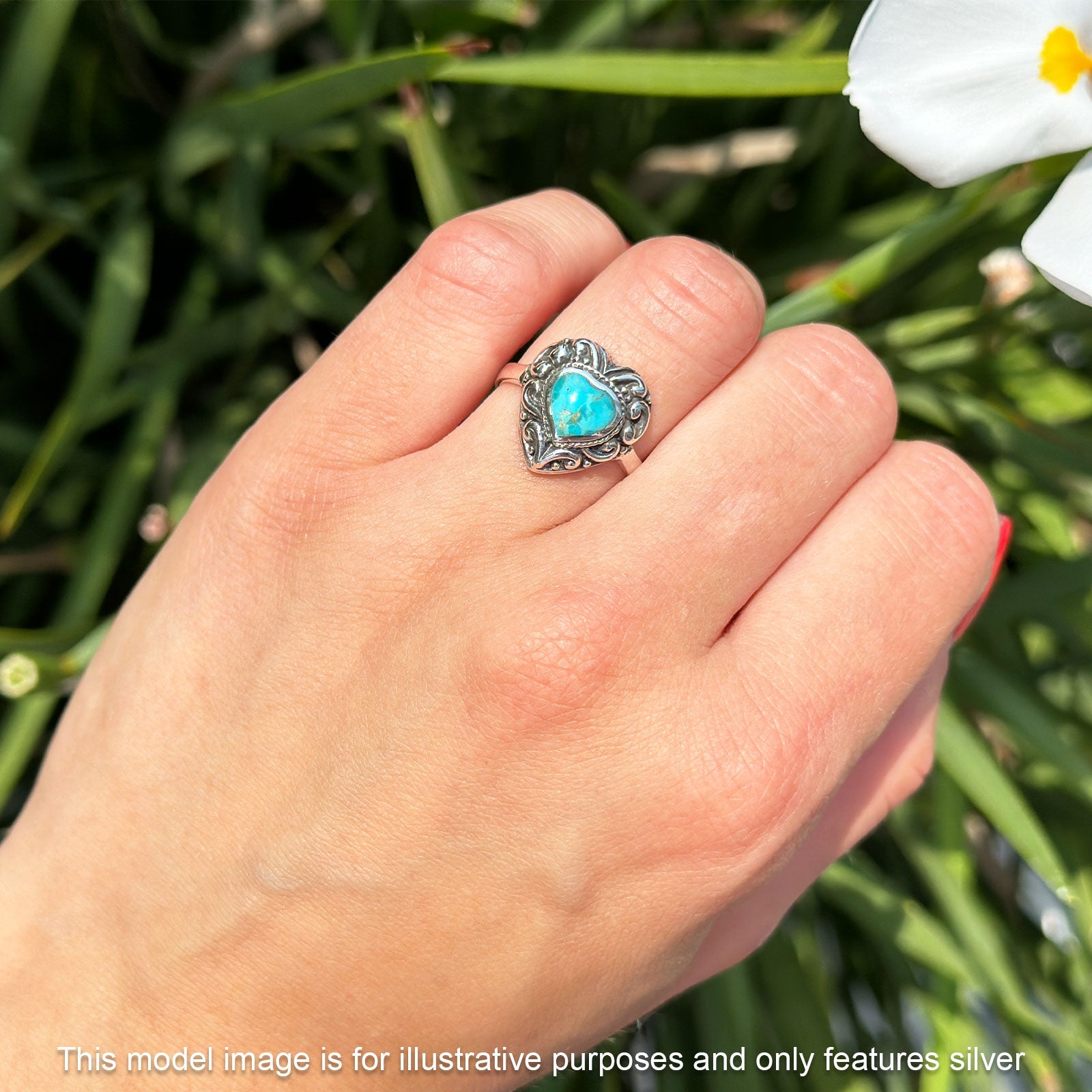 Oxidized Heart Turquoise Filigree Ring