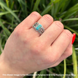 Art Deco 12mm Oval Turquoise Oxidized Filigree Ring 925 Sterling Silver