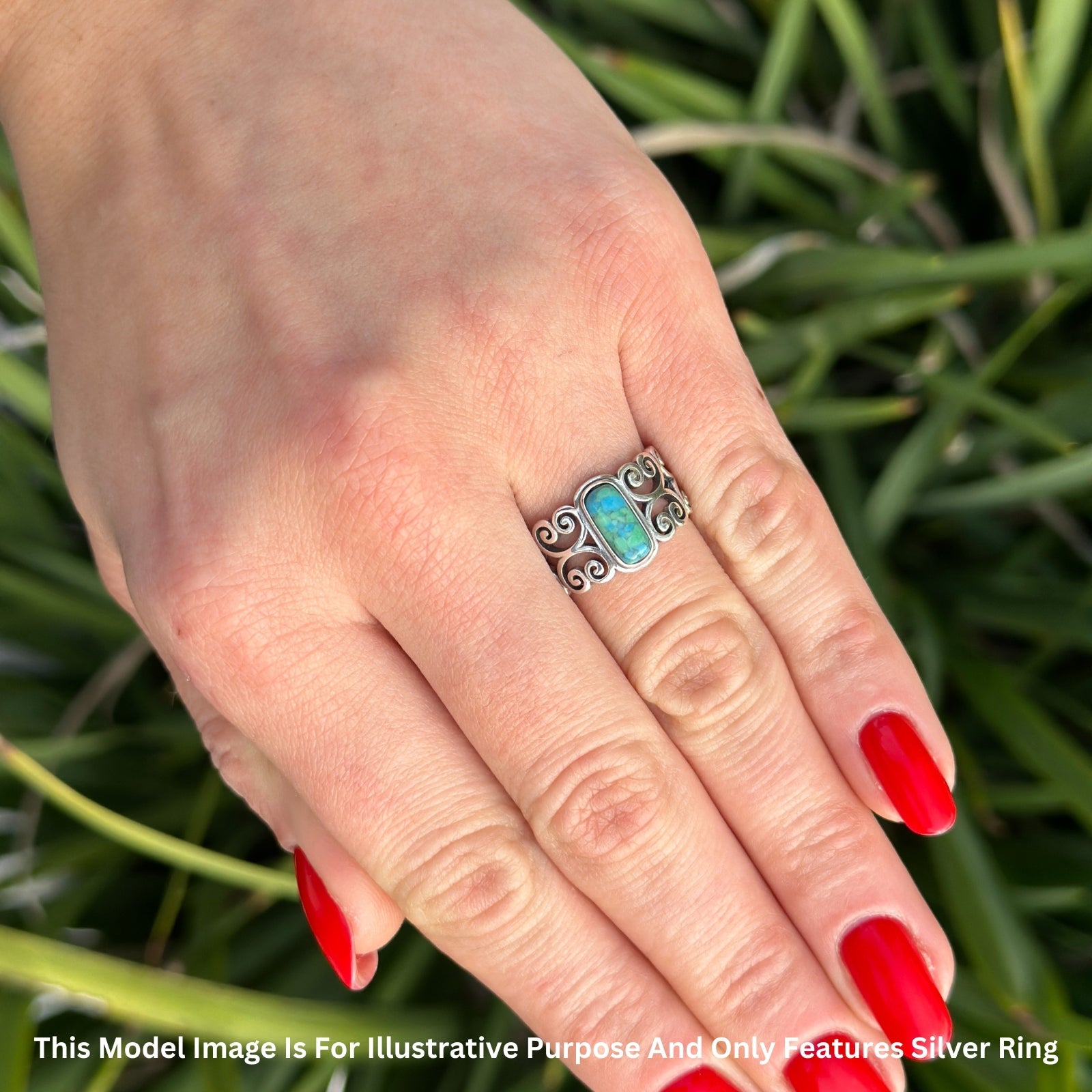 Art Deco 12mm Oval Turquoise Oxidized Filigree Ring 925 Sterling Silver