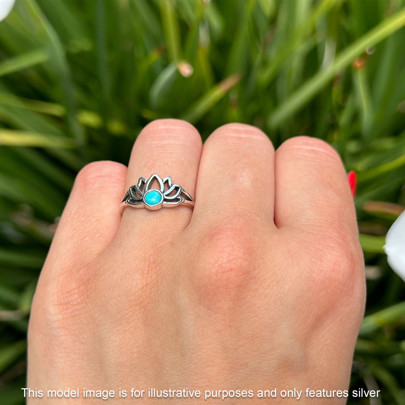 Round Blue Opal Lotus Ring