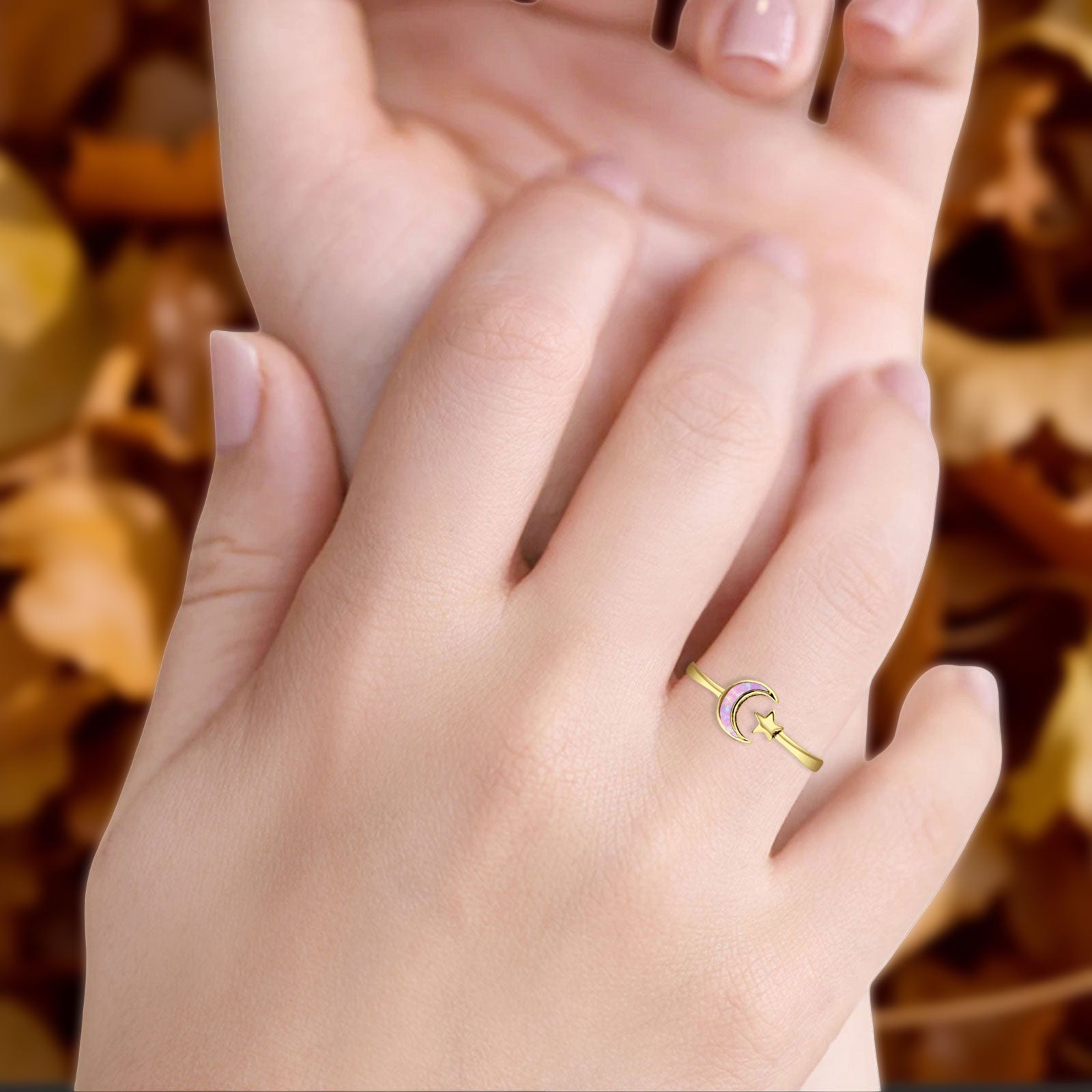 Oxidized Star & Moon Ring