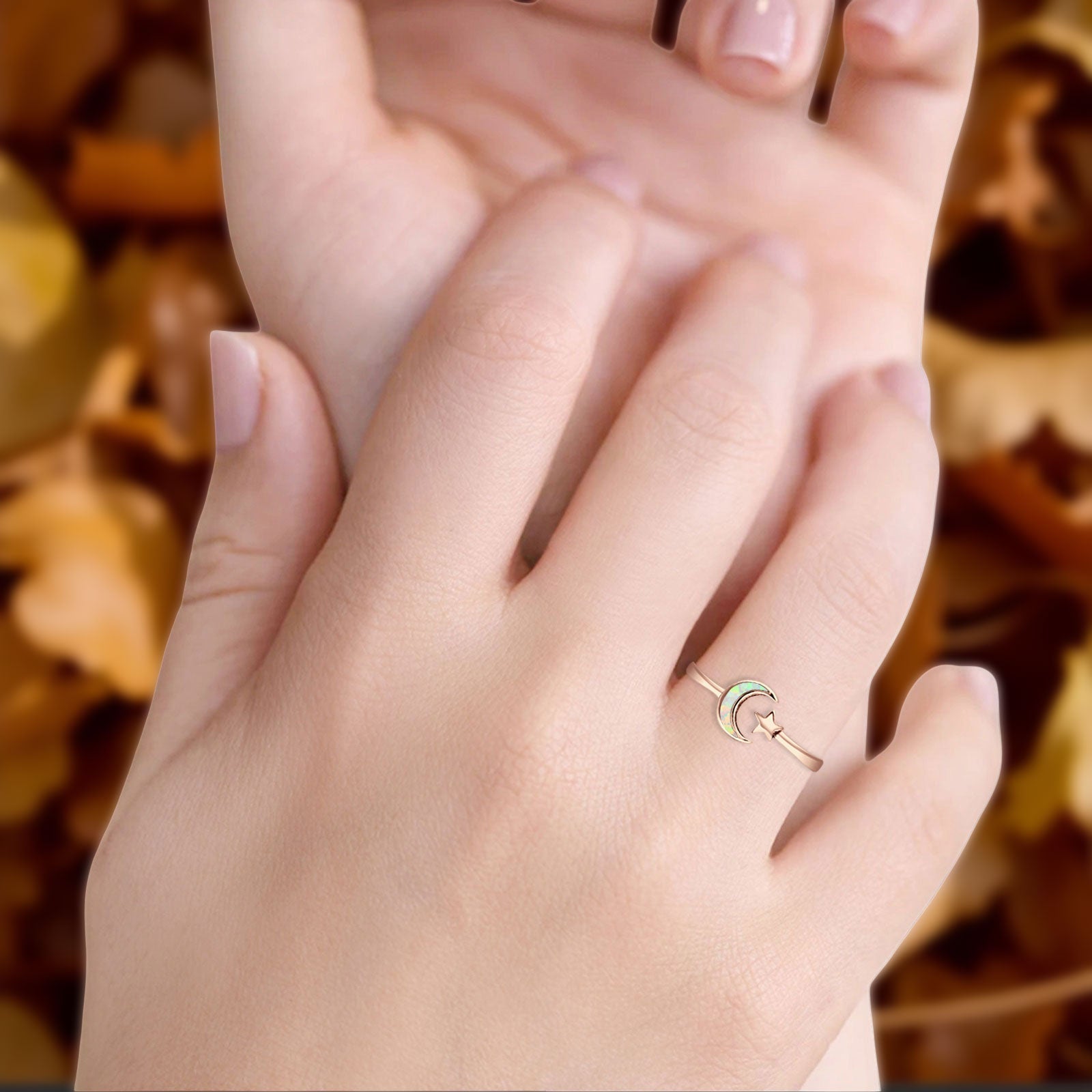 Oxidized Star & Moon Ring