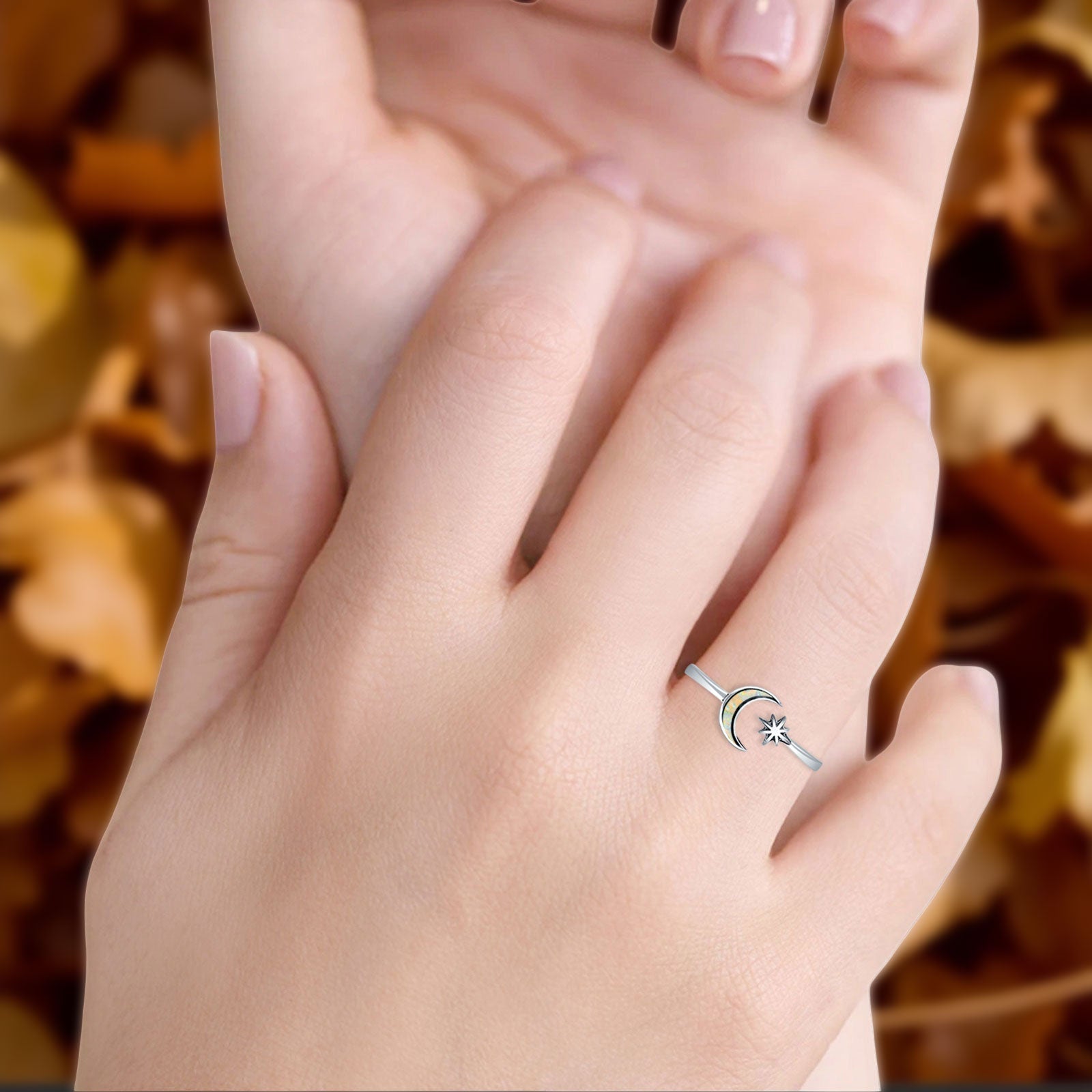 Oxidized Moon & Star Ring