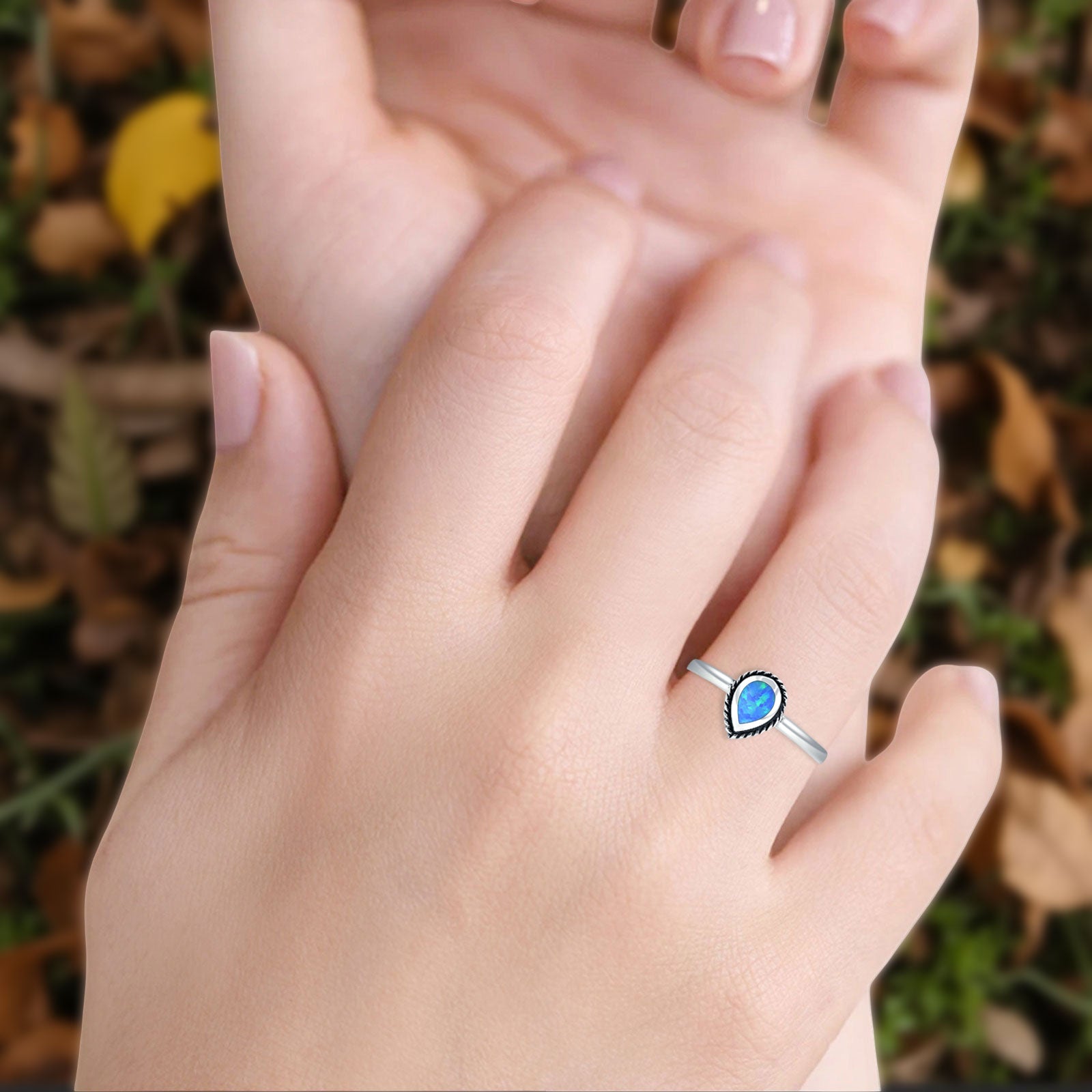 Oxidized Pear Teardrop Solitaire Ring