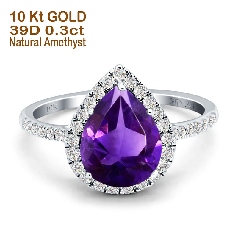 Pear Teardrop Halo Natural Diamond Ring