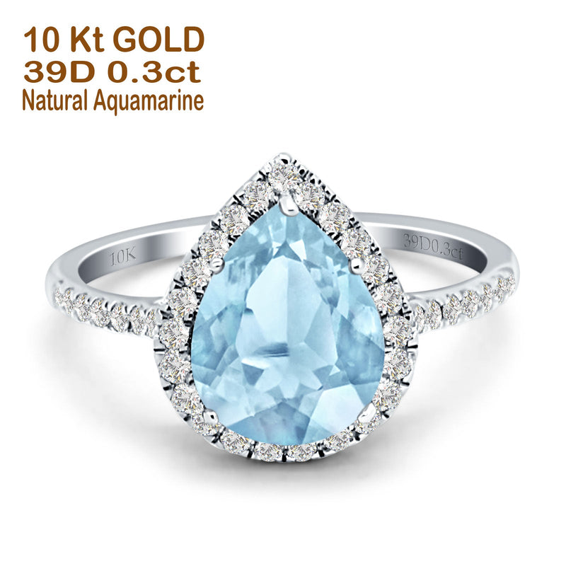 Pear Teardrop Halo Natural Diamond Ring
