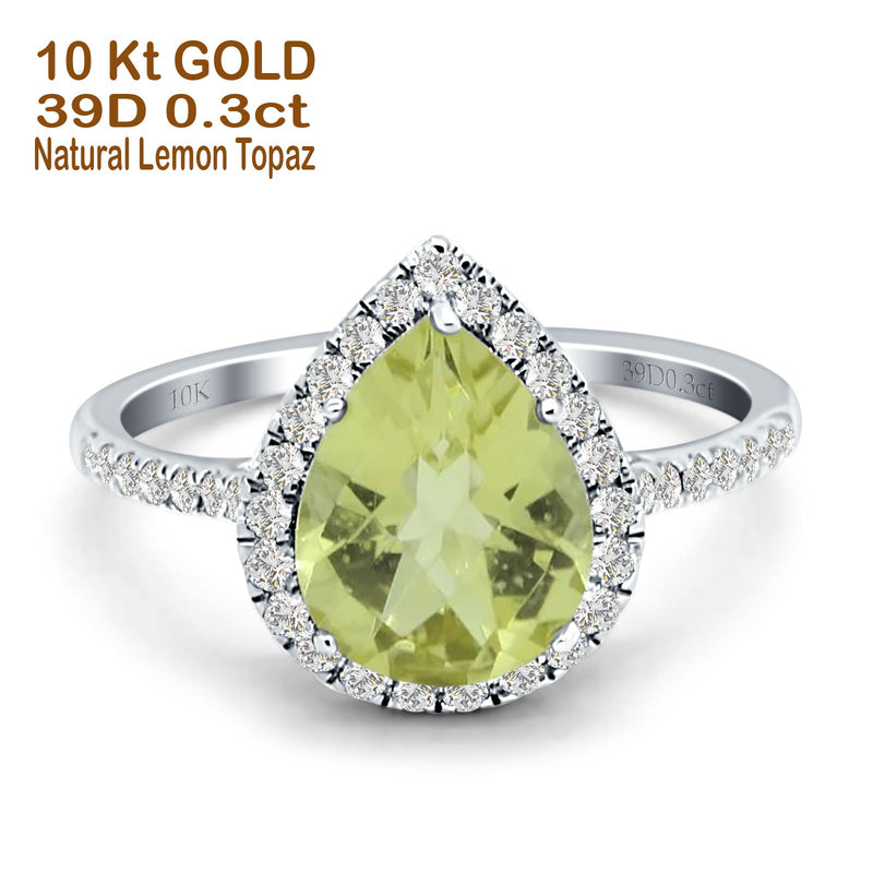 Pear Teardrop Halo Natural Diamond Ring