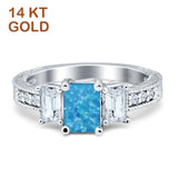 Three Stone Round & Emerald Cut CZ Gold Ring