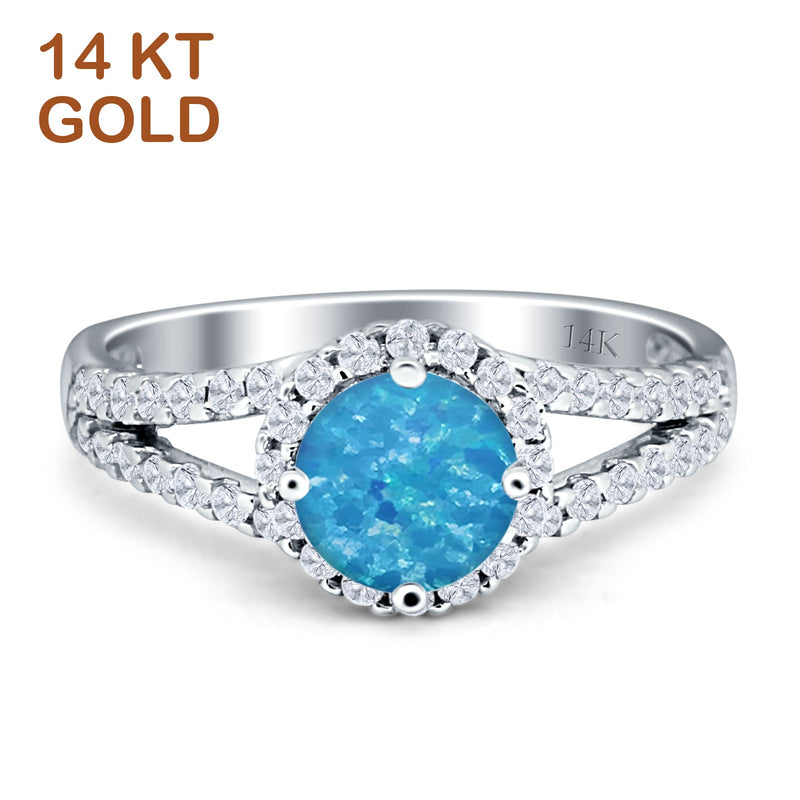Round CZ Halo Split Shank Gold Ring