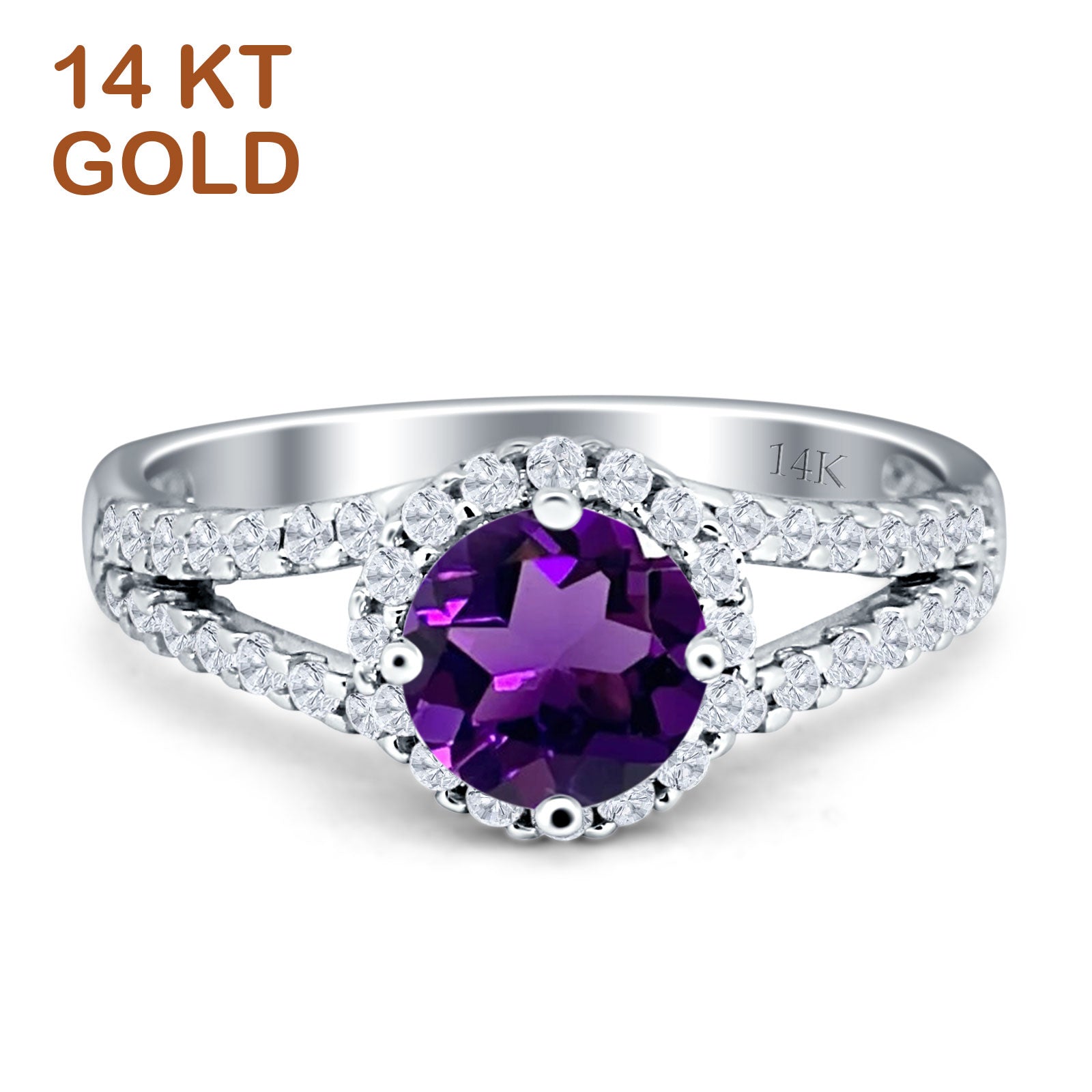 Round Halo Split Shank Gold Ring