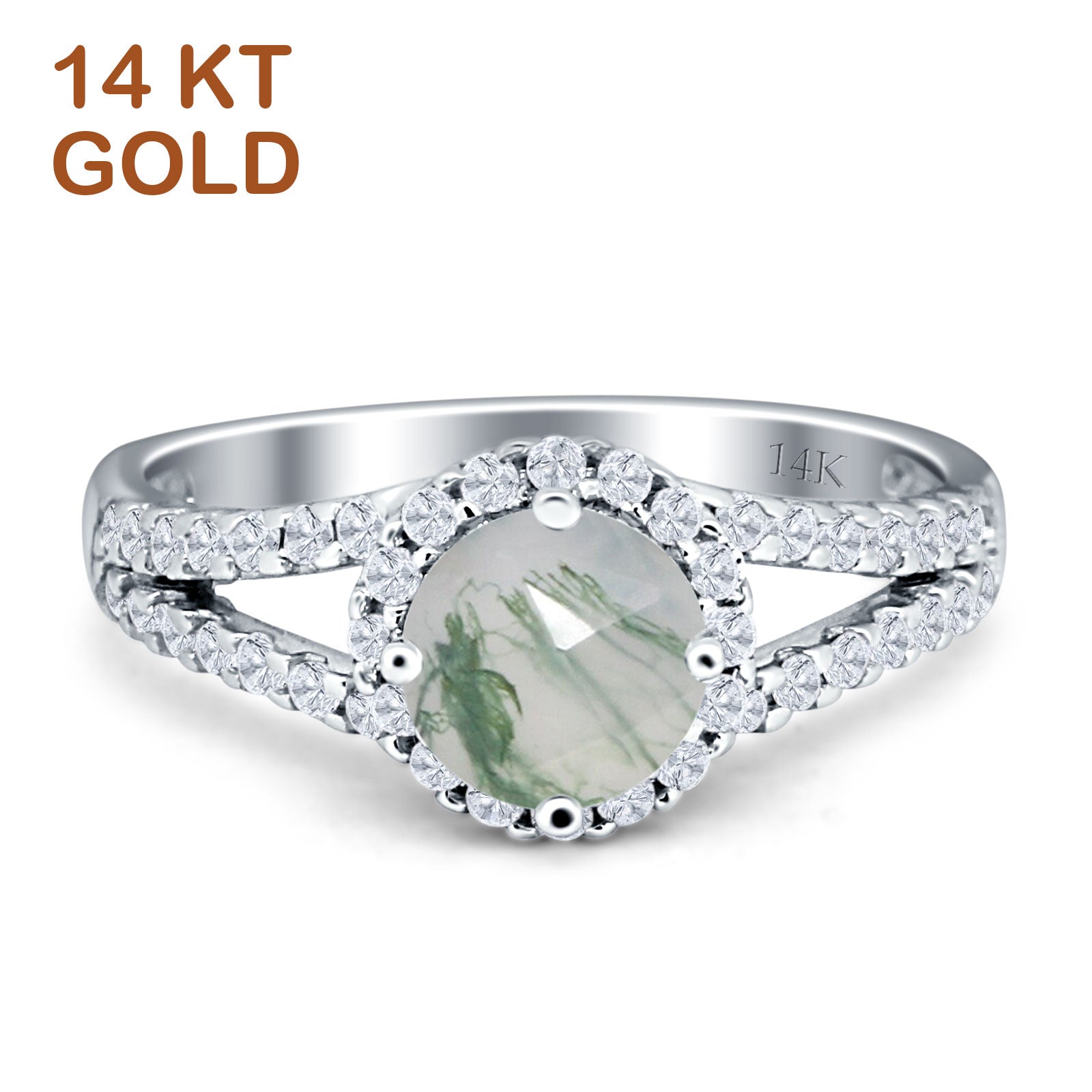 Round Halo Split Shank Gold Ring