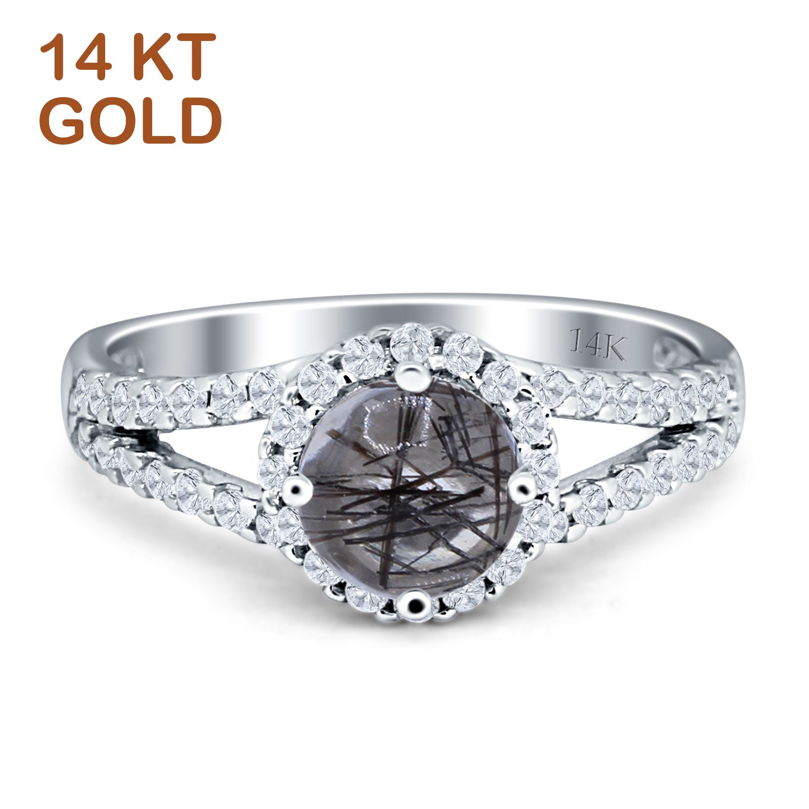 Round Halo Split Shank Gold Ring