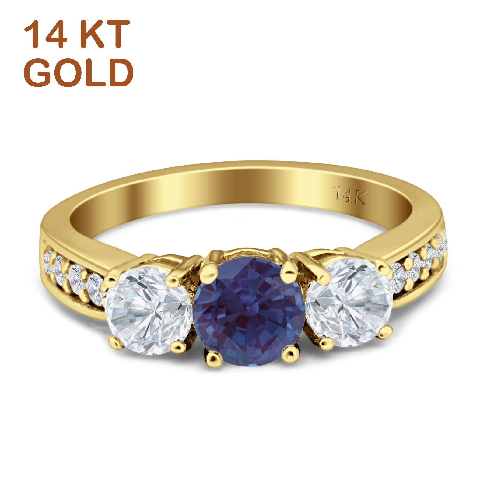 Three Stone Round Gold Ring