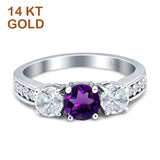 Three Stone Round Gold Ring