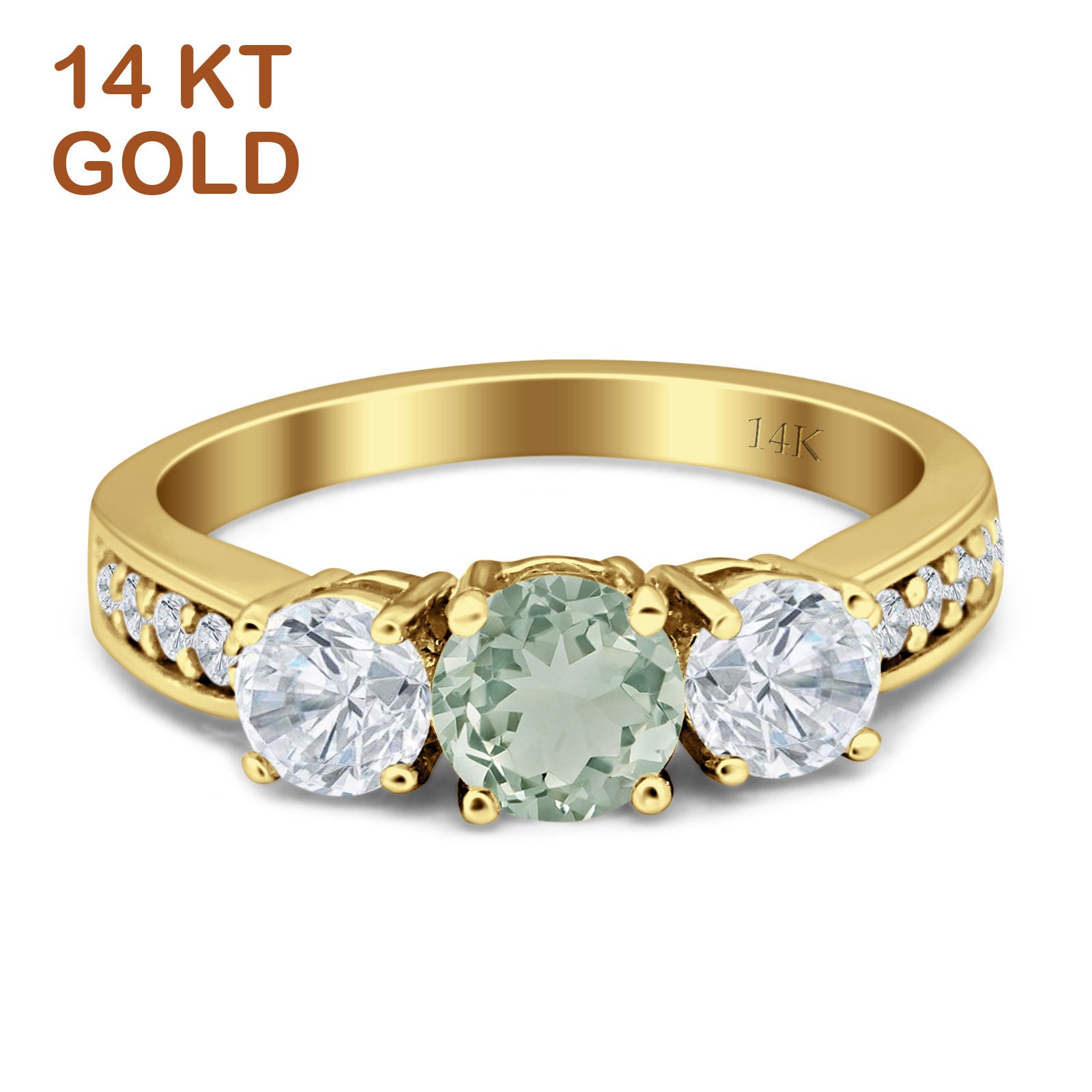 Three Stone Round Gold Ring