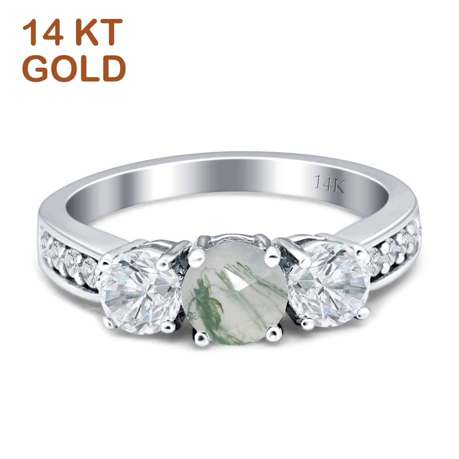 Three Stone Round Gold Ring