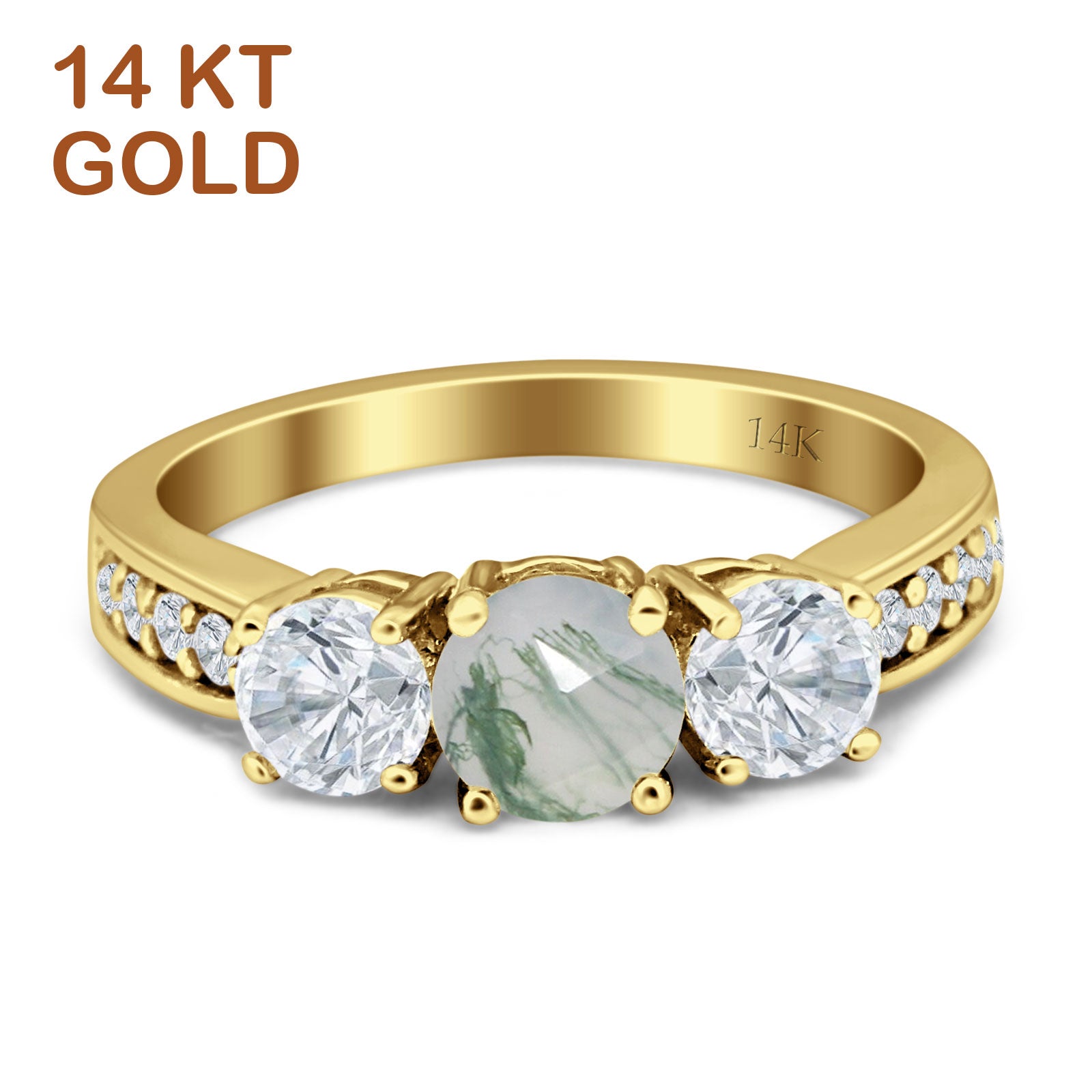 Three Stone Round Gold Ring