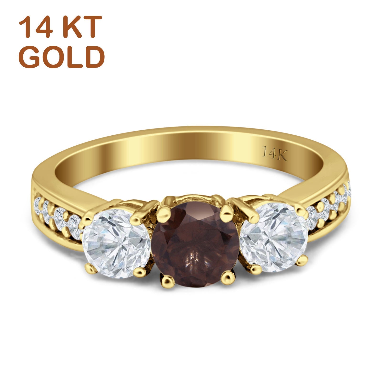 Three Stone Round Gold Ring