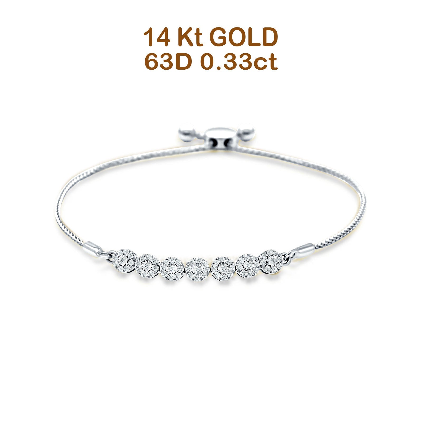 14K Gold 9 Twist Rope Chain Round Natural Diamond Adjustable Bracelet