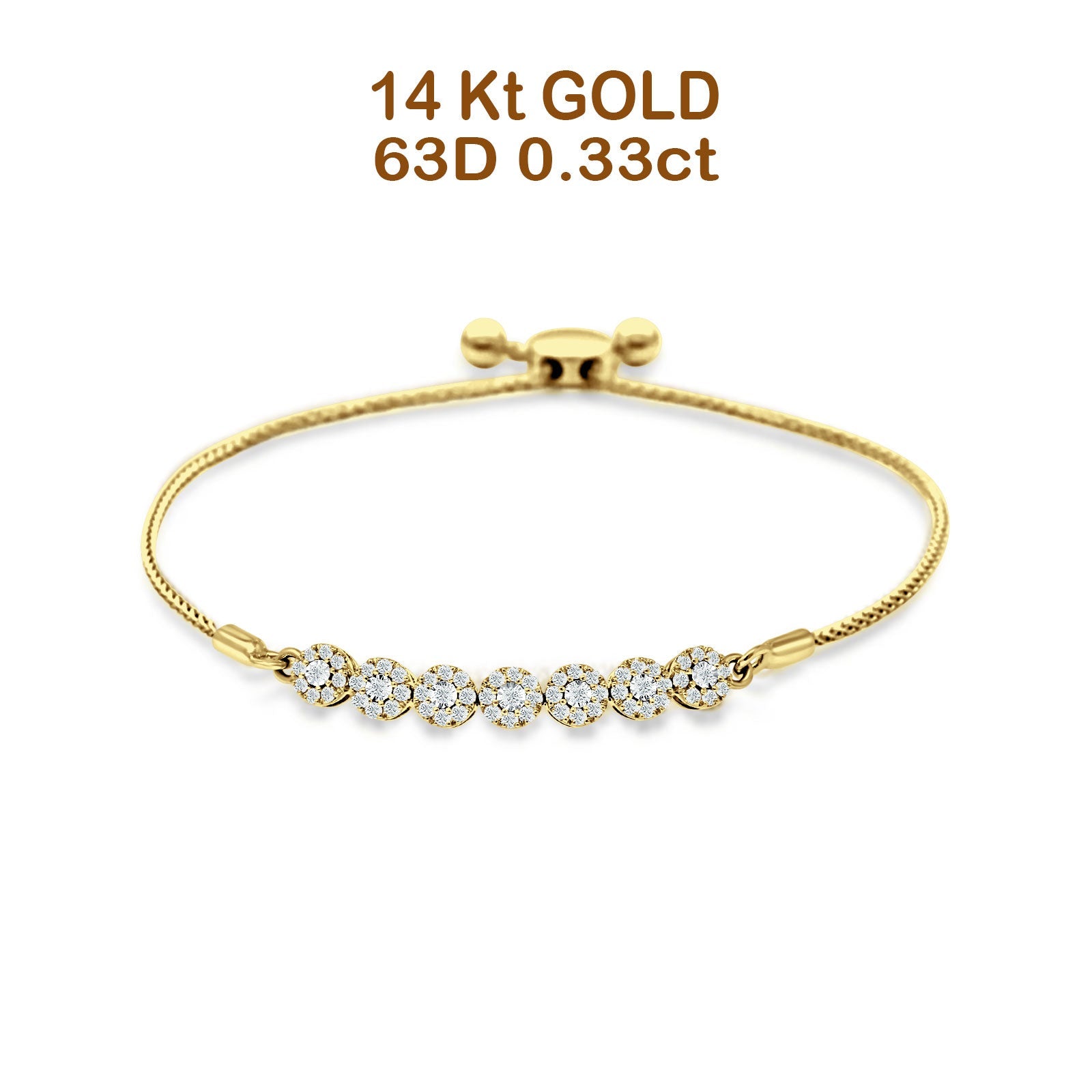 14K Gold 9 Twist Rope Chain Round Natural Diamond Adjustable Bracelet