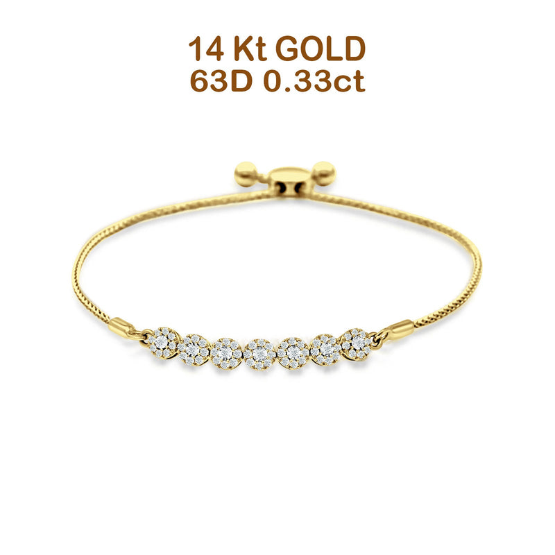14K Gold 9 Twist Rope Chain Round Natural Diamond Adjustable Bracelet