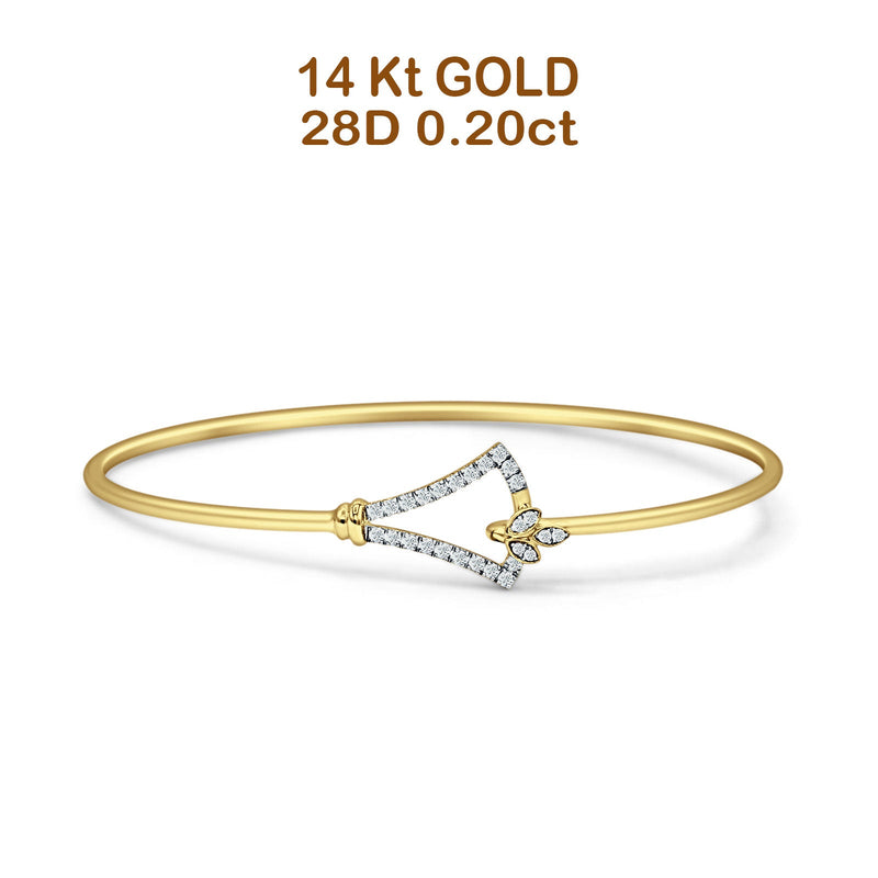 14K Gold 2.11mm Inter Quartet Bangle Bracelet Round Natural Diamond