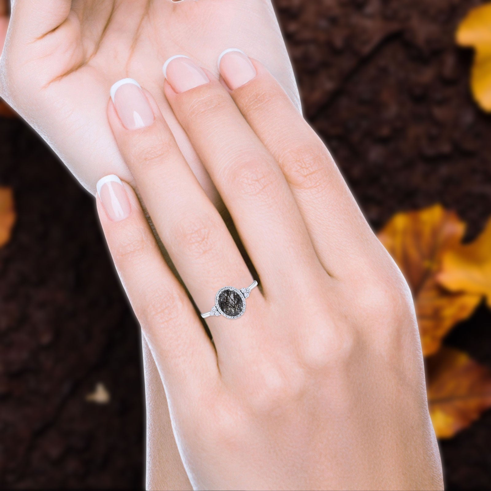 Art Deco Oval Natural Stone Wedding Ring