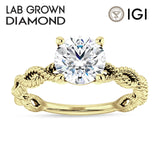 14K Gold IGI Certified Round 3 Carat Lab Grown Diamond Twisted Rope Solitaire Ring