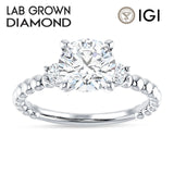 IGI Certified Round 1 Carat Lab Grown Diamond Three Stone Trio Ring