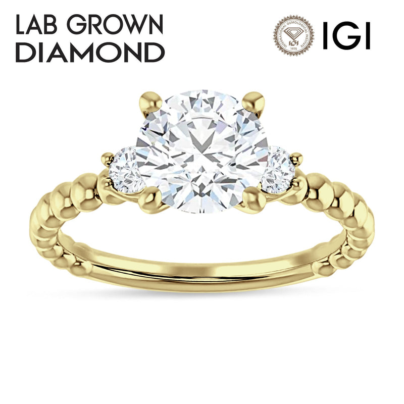 18K Gold IGI Certified Round 3 Carat Lab Grown Diamond Three Stone Trio Ring