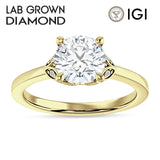 14K Gold IGI Certified Round 3 Carat Lab Grown Diamond Leaf Floral Ring