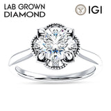 IGI Certified Round 2 Carat Lab Grown Diamond Art Deco Floral Ring