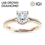 14K Gold IGI Certified Round 2 Carat Lab Grown Diamond Twisted Solitaire Ring
