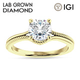 18K Gold IGI Certified Round 1 Carat Lab Grown Diamond Twisted Solitaire Ring