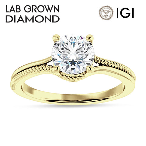 18K Gold IGI Certified Round 2 Carat Lab Grown Diamond Twisted Solitaire Ring
