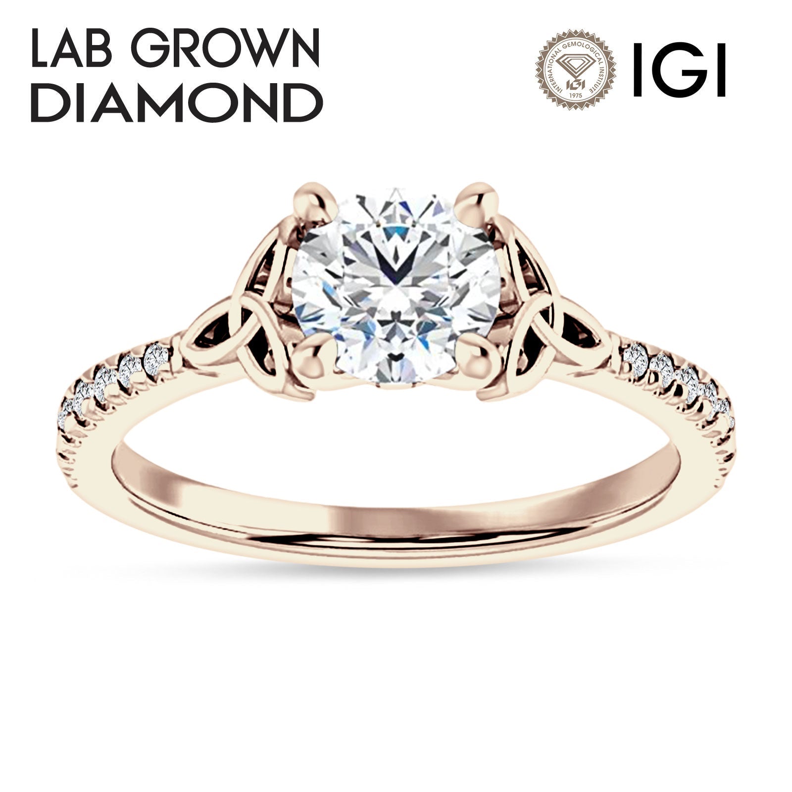 IGI Certified Round 1 Carat Lab Grown Diamond Art Deco Trinity Cluster Ring