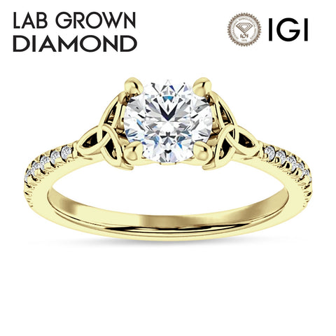 18K Gold IGI Certified Round 3 Carat Lab Grown Diamond Art Deco Trinity Cluster Ring