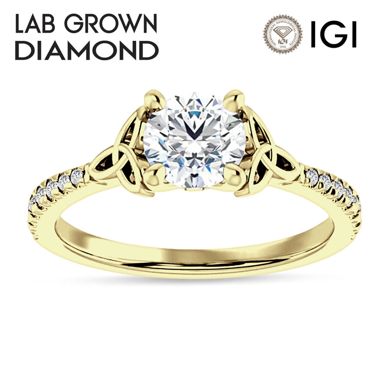 10K Gold IGI Certified Round 2 Carat Lab Grown Diamond Art Deco Trinity Cluster Ring
